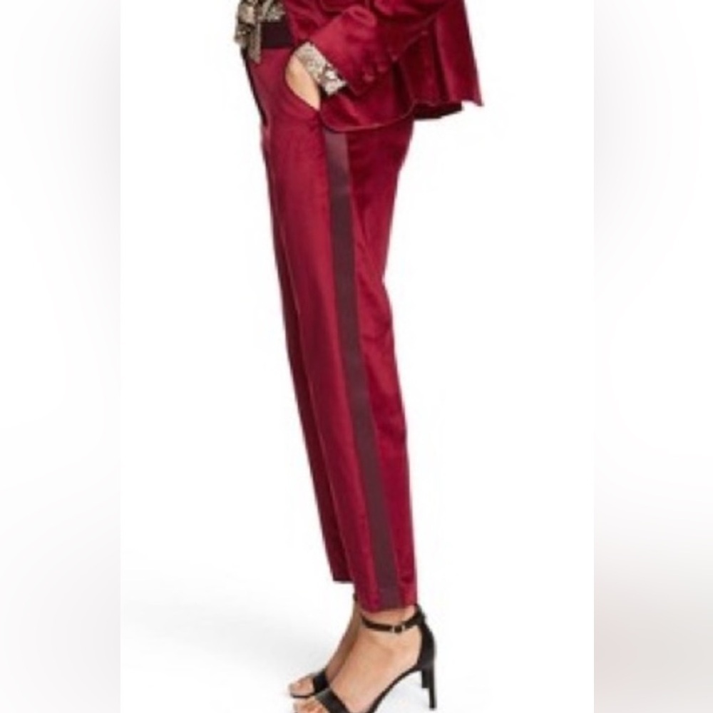Altuzarra For Target Crimson Red Velvet Tuxedo Ankle Cropped Pants Size 2 - Picture 5 of 7